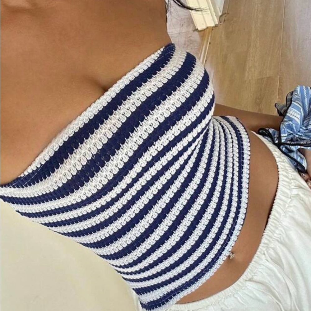 SHEIN Navy and White Crochet Top